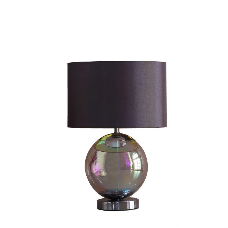 Iridescent Glass Globe Table Lamp With Gray Classic Drum Shade - Silver Metallic