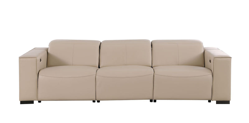 Top Grain Leather Reclining Metal USB Sofa (720300) - Beige