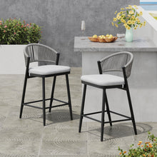 Load image into Gallery viewer, Outdoor 26&quot; Counter Height Metal Frame Counter Stools With Scallop Shaped Backrest &amp; Water Resistant Cushions

