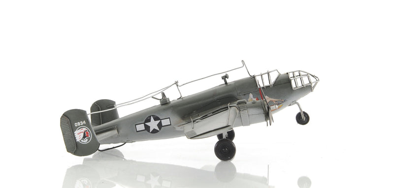 Hand Painted c1941 North American B-25 Mitchell Bomber Model Airplane - Gray / White