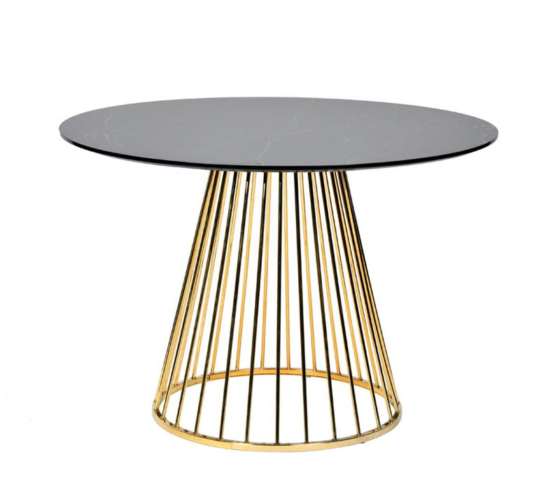 43" Rounded Stainless Steel Pedestal Base Dining Table - Black / Gold