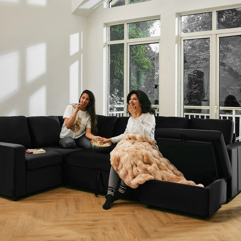 Velvet Storage Ottoman (714335) - Black