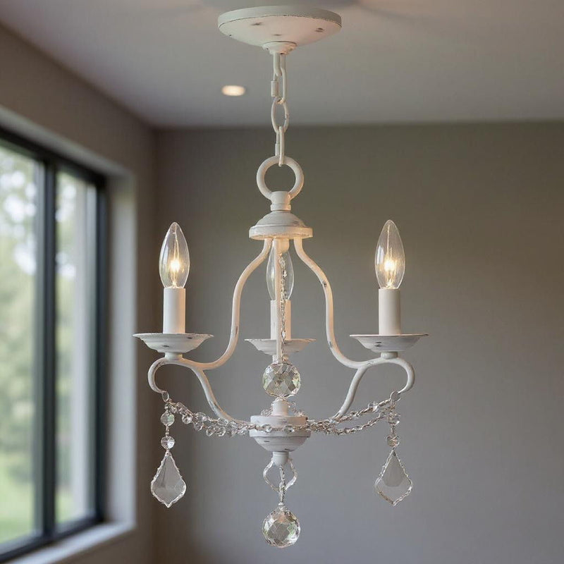 17" Three Light Dimmable Chandelier With Shades - Antiqued White