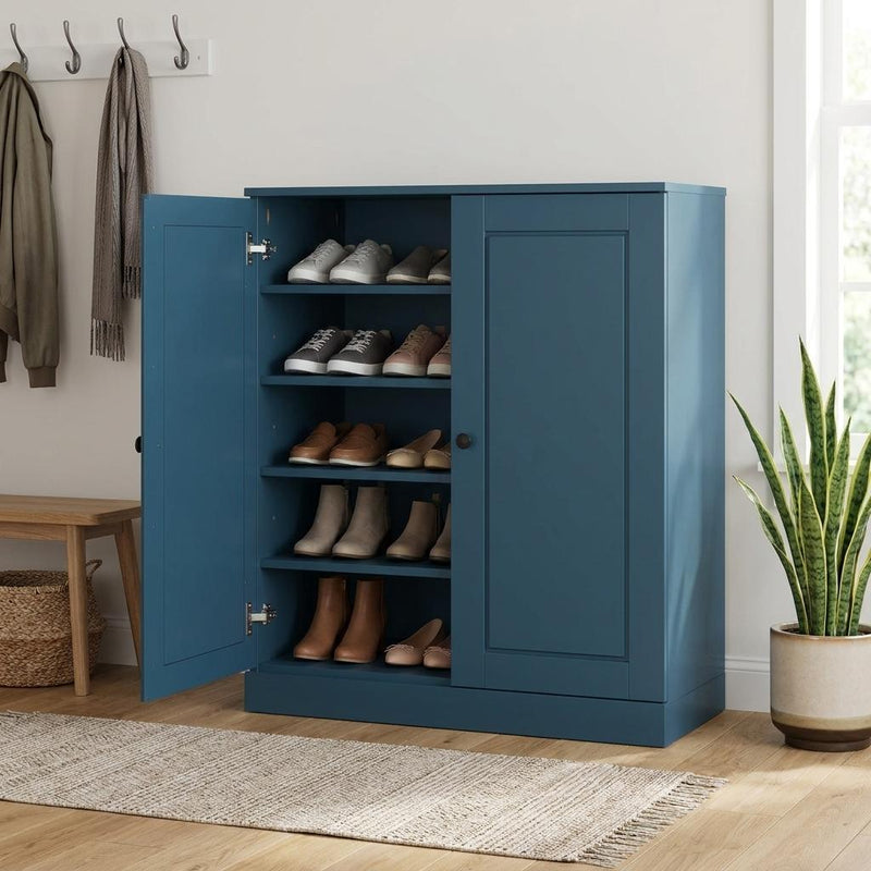 Twenty Pair Solid Woodshoe Storage Cabinet (752362) - Teal Blue