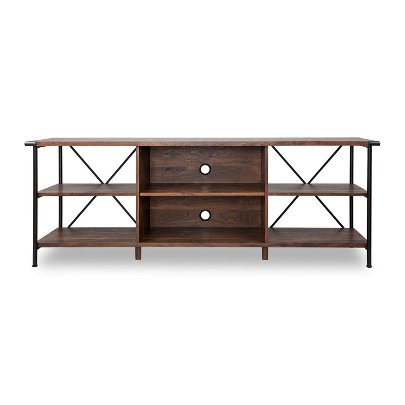 65" Wood And Steel Open Shelving TV Stand - Black And Walnut