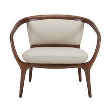 Load image into Gallery viewer, Faux Leather And Walnut Solid Color Lounge Chair - Beige
