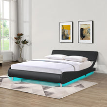 Load image into Gallery viewer, Queen Size Upholstered Platform Bed Frame With LED Lighting, Curve Design, Slat Support, No Box Spring Needed - Black
