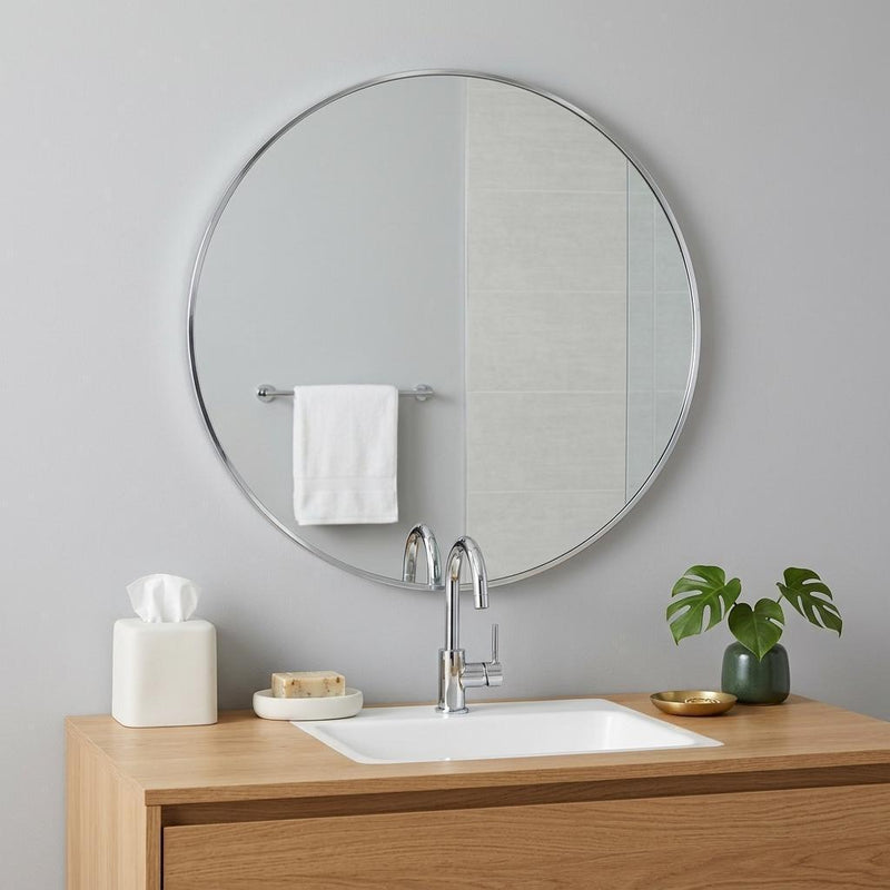 Aluminum Round Framed Bathroom Vanity Mirror (756110) - Silver