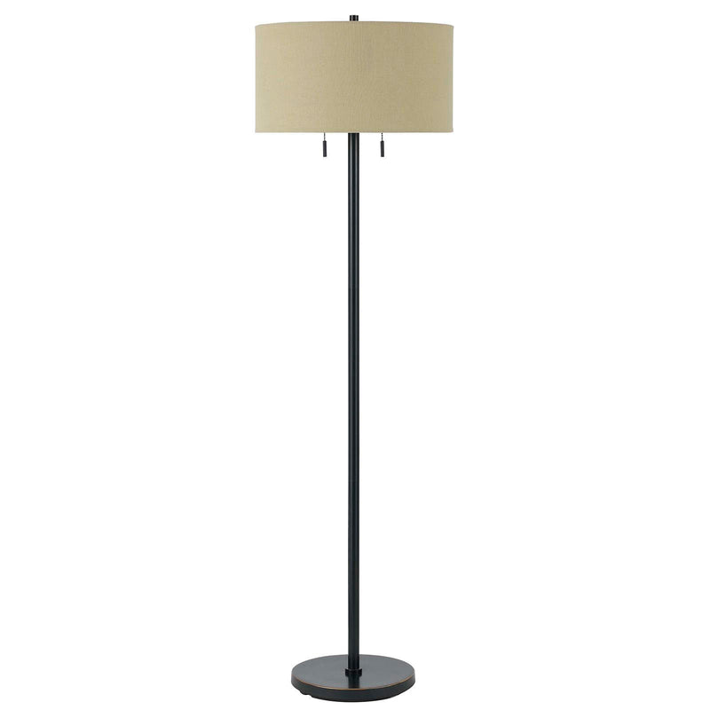 Two Light Traditional Shaped Floor Lamp With Brown Rectangular Shade - Bronze