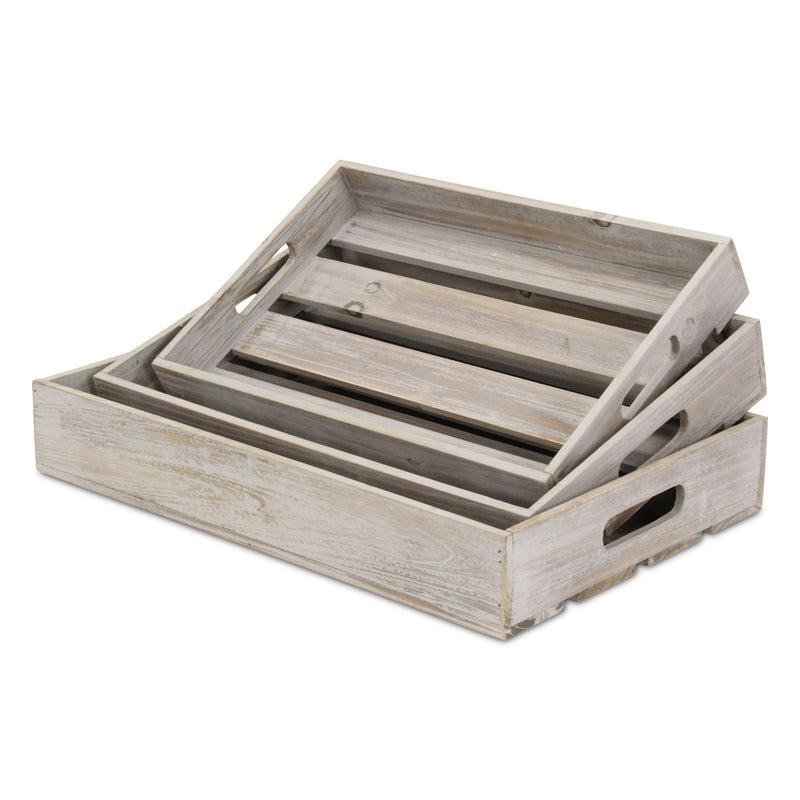 19" Rectangular Wood Handmade Tray With Handles - Gray