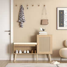 Load image into Gallery viewer, 2 In 1 Shoe Storage Bench With Adjustable Shelves - Antique Natural / Rattan
