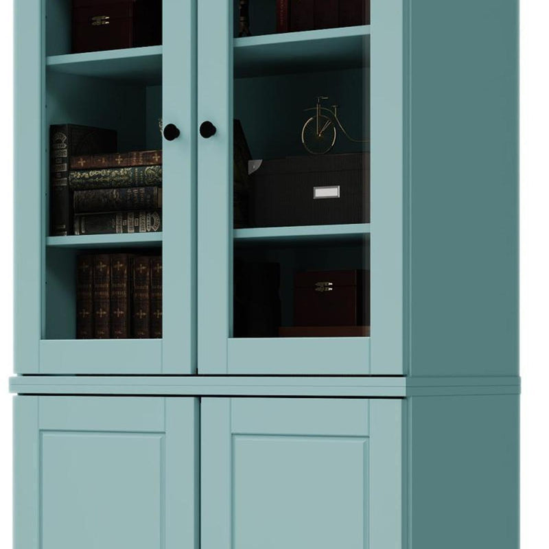Solid Wood Adjustable Six Tier Library Bookcase With Four Doors (751520) - Aqua