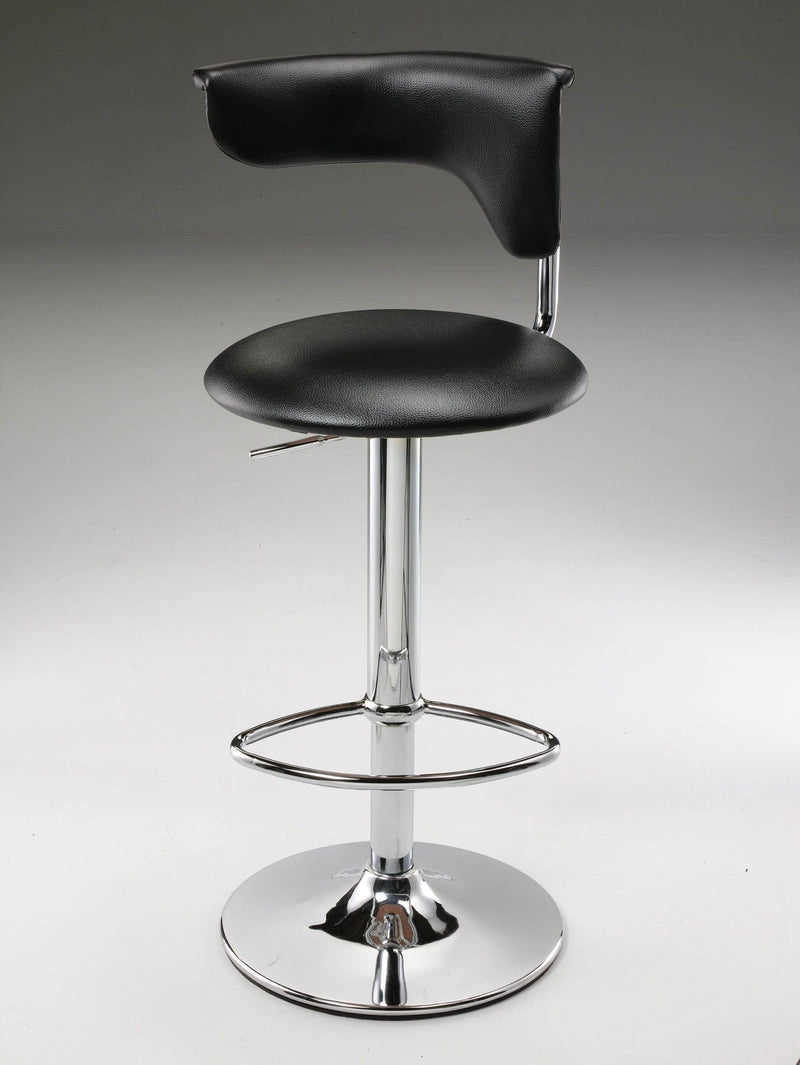 Faux Leather And Metal Low Back Adjustable Height Bar Chair (555039) - Black And Silver