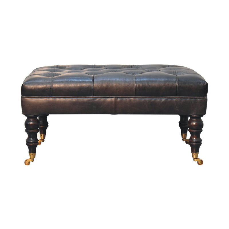 Leather Footstool (720258) - Black / Brown