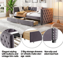 Load image into Gallery viewer, Sofa bed with drawers, modern velvet upholstered sofa bed with button tufted sofa bed frame with double drawers, bedroom living room furniture, Grey(83.47&#39;&#39;x42.91&#39;&#39;x30.71&#39;&#39;&#39;)
