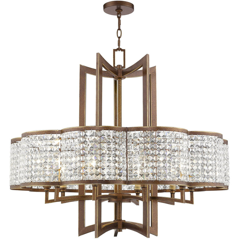 30" Ten Light Dimmable Chandelier With Shades - Bronze