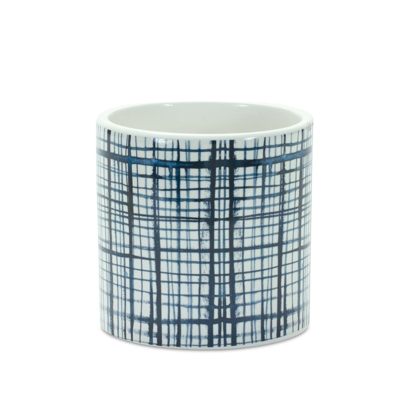 Lattice Round Pot Planters (Set of 2) - White / Blue