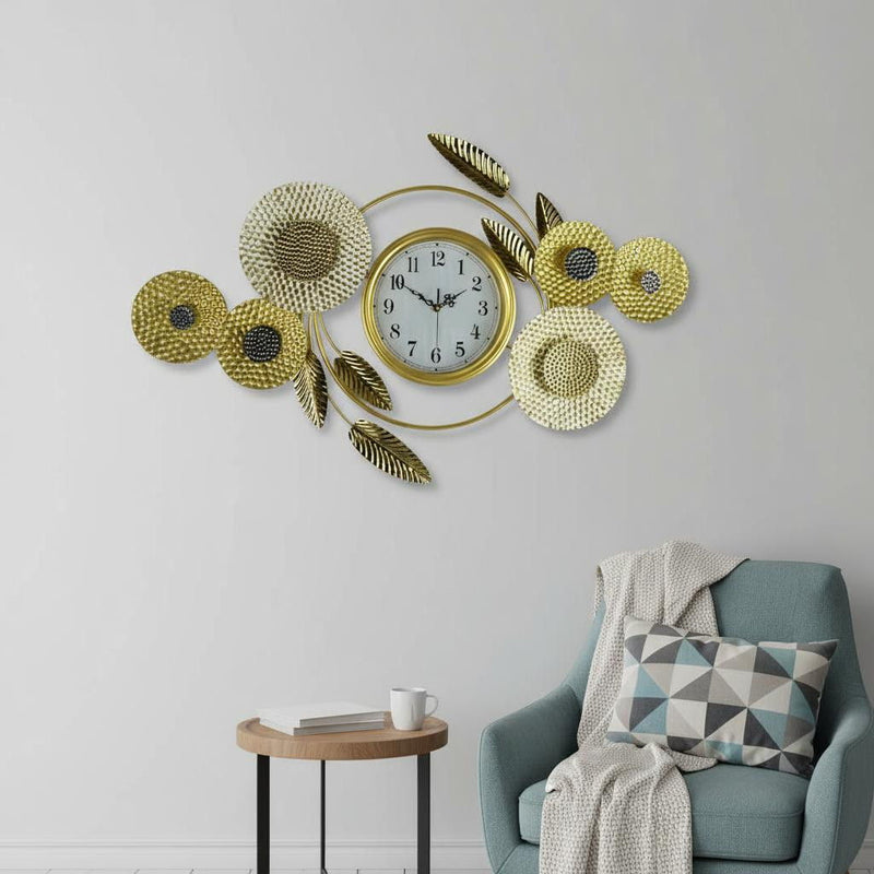 Silent Analog Floral Novelty Wall Clock (626533) - Gold / Silver / White