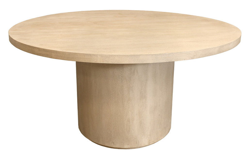 60" Rounded Solid Wood Pedestal Base Dining Table - Brown / Natural