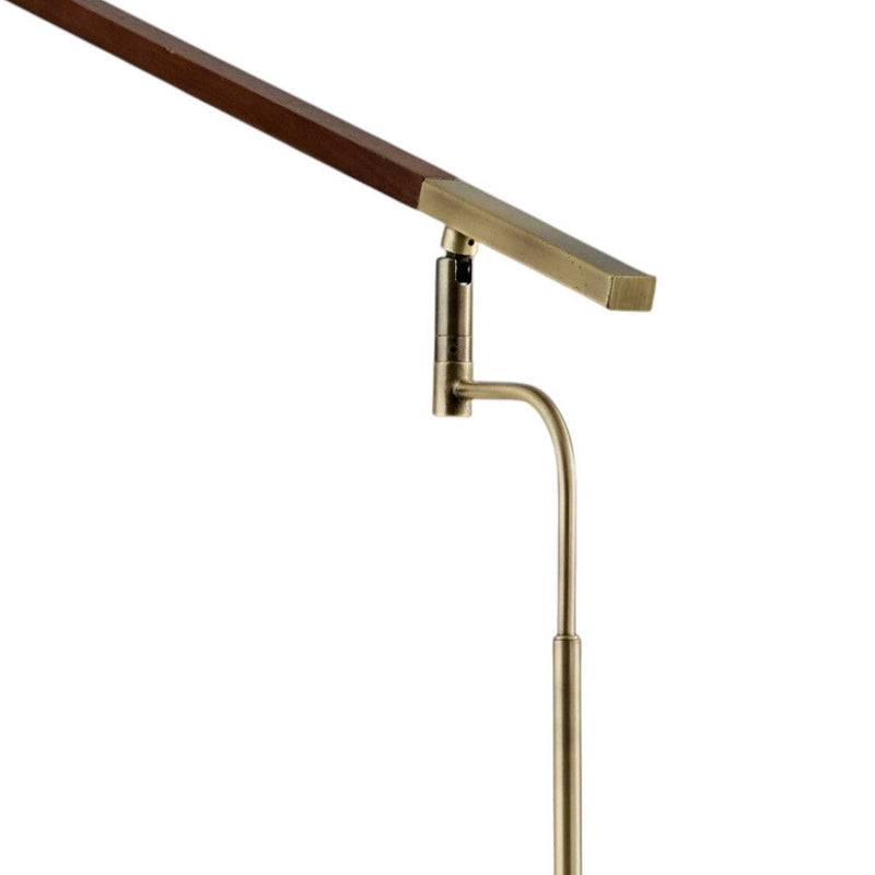 Metal Adjustable LED Desk Lamp With USB Port - Walnut Wood Finish And Antique Brass