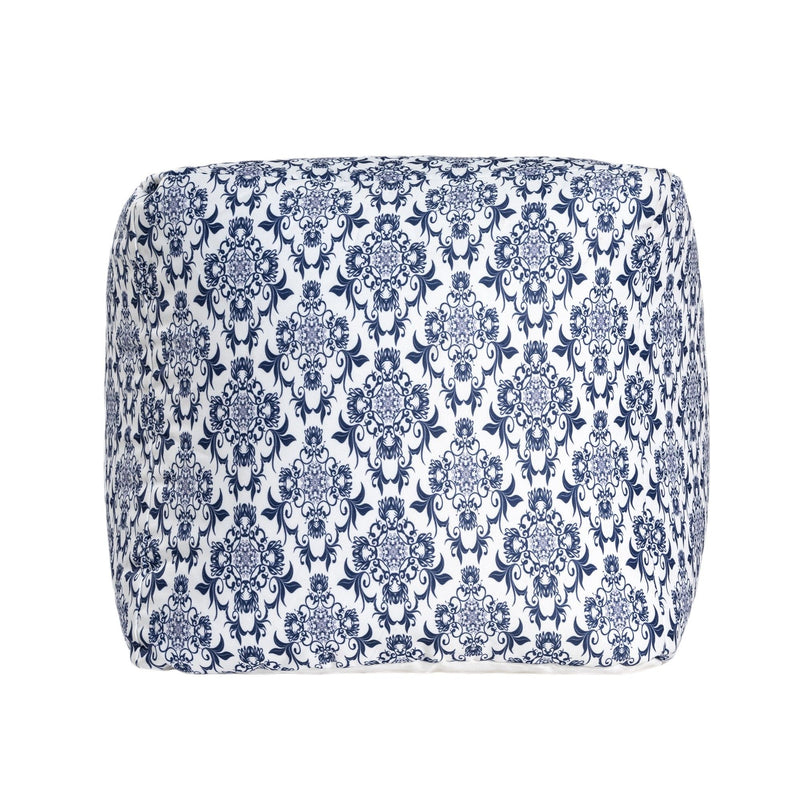 Upholstered Floral Pouf Ottoman - Blue / White