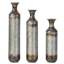 Load image into Gallery viewer, Modern Droplet Shaped Floor Vase Set, Glazed Metal Decorative Vases 3 Piece Home Accent For Living Room - Gold / White
