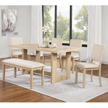 Load image into Gallery viewer, 6 Piece Rectangular Kitchen Table Set With Bench And 4 Upholstered Chairs For Kitchen - Light Oak
