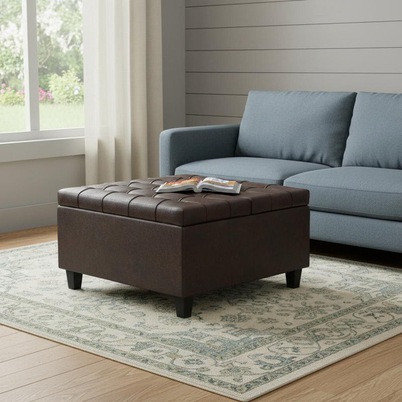 30" Leather Cocktail Ottoman With Storage - Brown