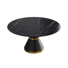 Load image into Gallery viewer, 59.05&quot; Modern Artificial Stone Round Black Carbon Steel Base Dining Table, Can Accommodate 6 People - Black
