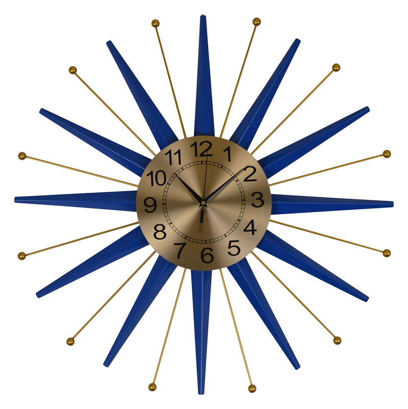 Silent Analog Starburst Wall Clock - Blue / Gold