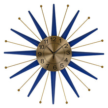 Load image into Gallery viewer, Silent Analog Starburst Wall Clock - Blue / Gold

