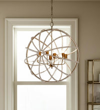 Load image into Gallery viewer, White And Gold Empire Six Light Metal and Beads Dimmable Chandelier
