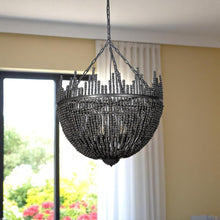 Load image into Gallery viewer, Black Unique Statement Four Light Metal and Beads Dimmable Chandelier
