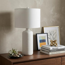 Load image into Gallery viewer, 31" White Round Bedside Lamp With Drum Shade
