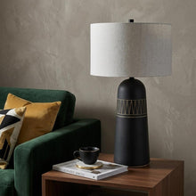 Load image into Gallery viewer, 30" Black Round Bedside Lamp With Drum Shade
