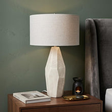 Load image into Gallery viewer, 30" Cream Round Bedside Lamp With Drum Shade
