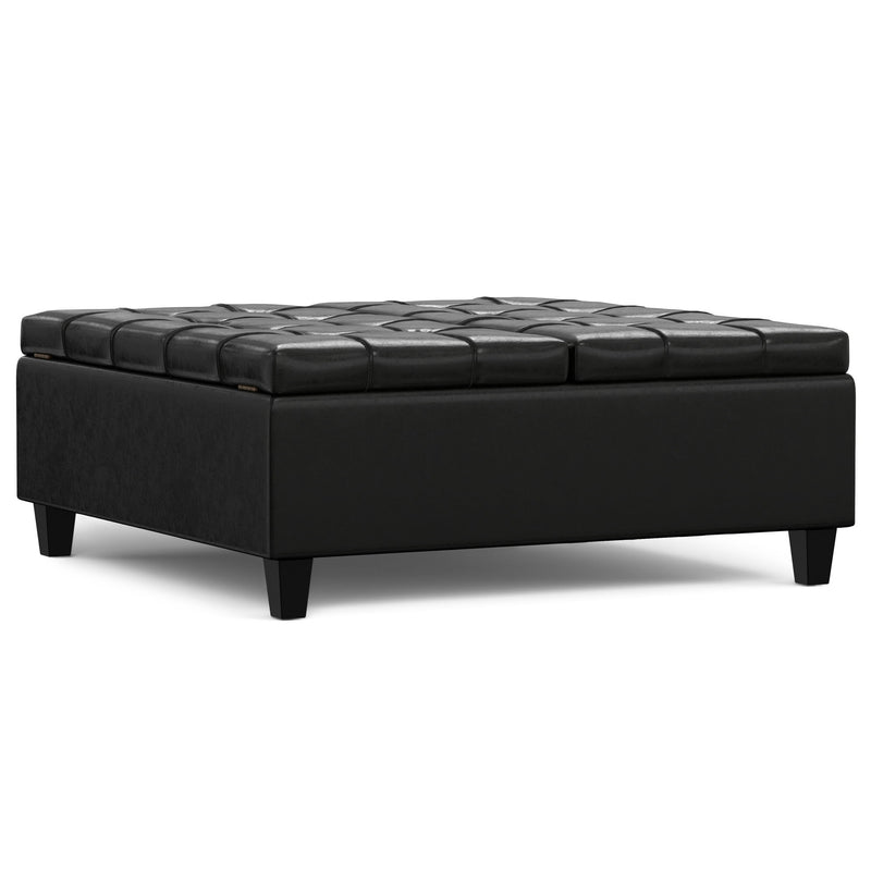 40" Leather Cocktail Ottoman With Storage - Black