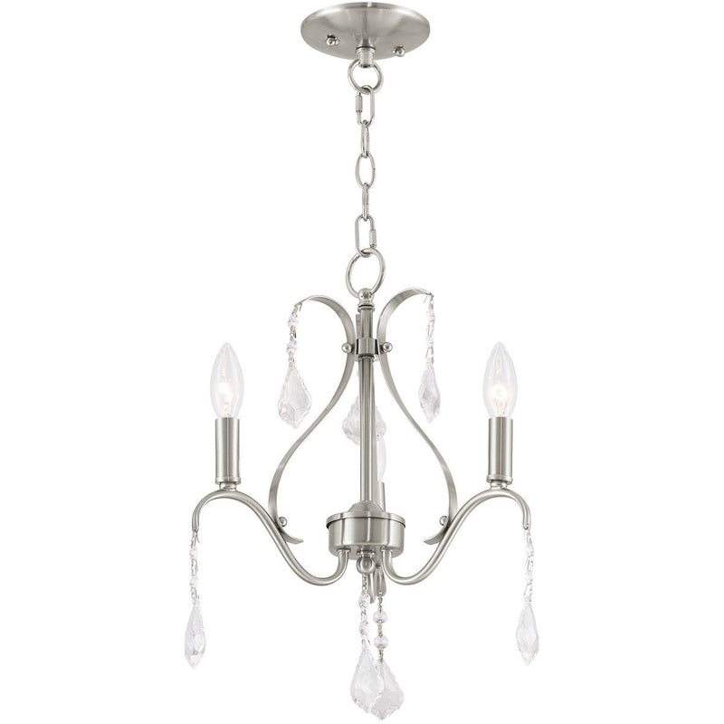 Three Light Dimmable Chandelier With Shades - Nickel