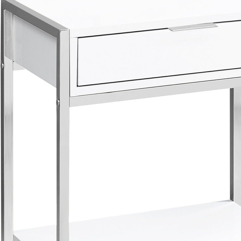 Wood And Metal End Table With Drawer And Shelf - Silver And White