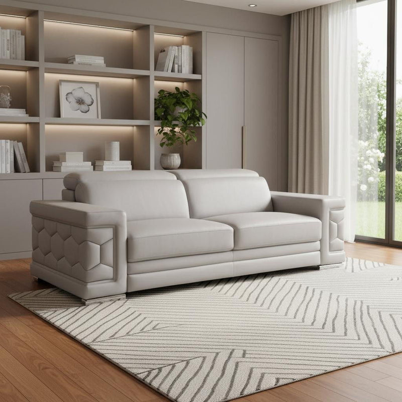 Top Grain Leather Solid Wood Sofa (720445) - Light Gray