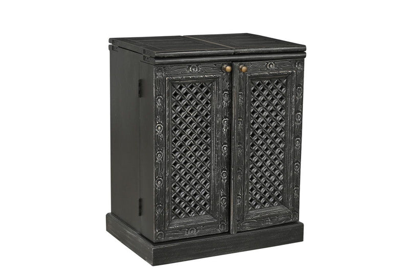 Solid Wood Carved Floral Bar Cabinet With Two Doors One Drawer (727846) - Black
