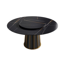 Load image into Gallery viewer, Modern Artificial Stone Round Metal Iron Base Dining Table, Can Accommodate 8 People Artificial Stone Turntable (Not Including Chairs) - Black
