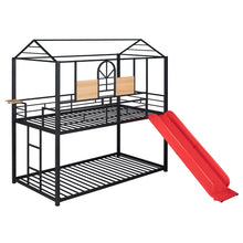 Load image into Gallery viewer, Twin Over Twin Metal Bunk Bed ,Metal Housebed With Slide,Three Colors Available.(Black with Red Slide)(OLD SKU :LP000095AAJ)
