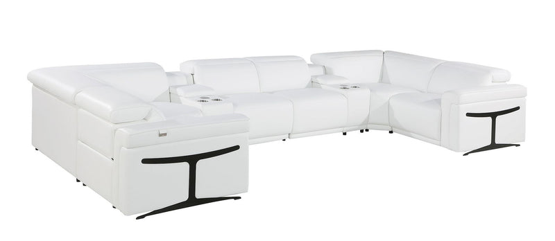 Leather Power Reclining U Shaped Eight Piece Corner Sectional With Console - White