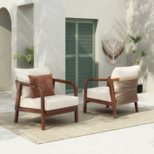 Load image into Gallery viewer, Outdoor Lounge Chair With Woven Backrest, Solid Wood Frame, Comfortable Cushions

