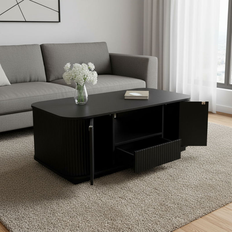 Oval Block Coffee Table With Storage - Black