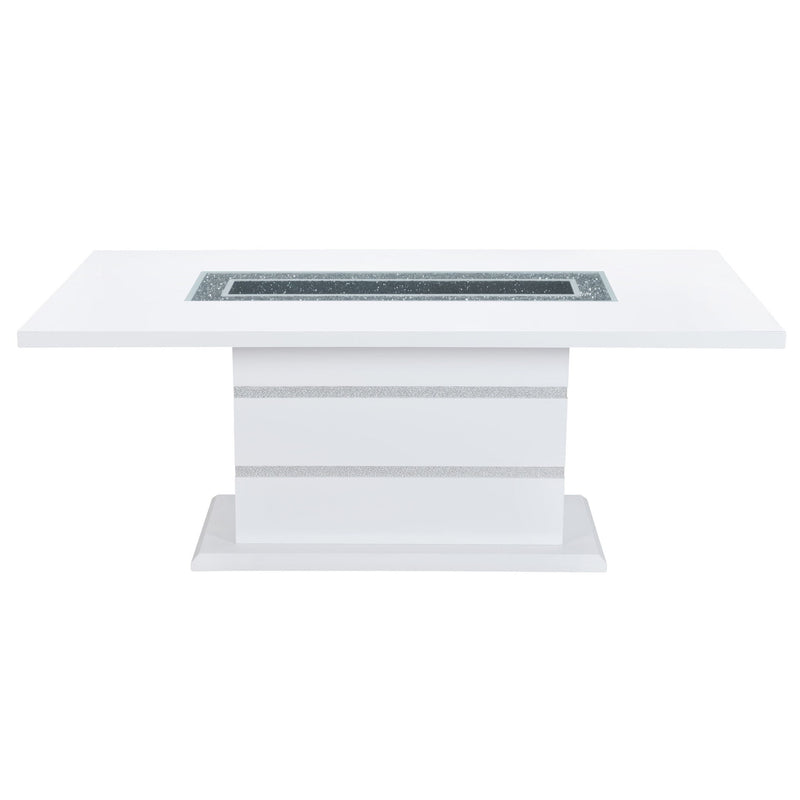 79" Faux Crystals Glass And Wood Pedestal Base Dining Table - White