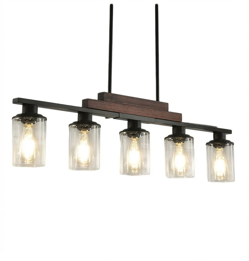 Kitchen Island Five Light Plastic Wrought Transparent Flush Chandelier With Shades - Black / Stone