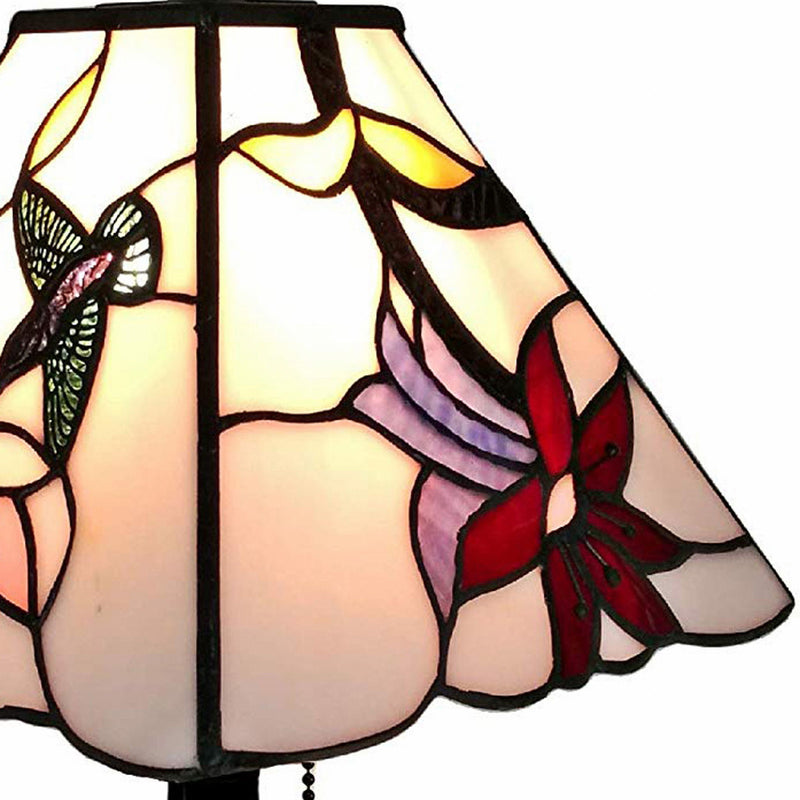 Candlestick Table Lamp With Ivory And Red Birds Novelty Shade - Dark Brown