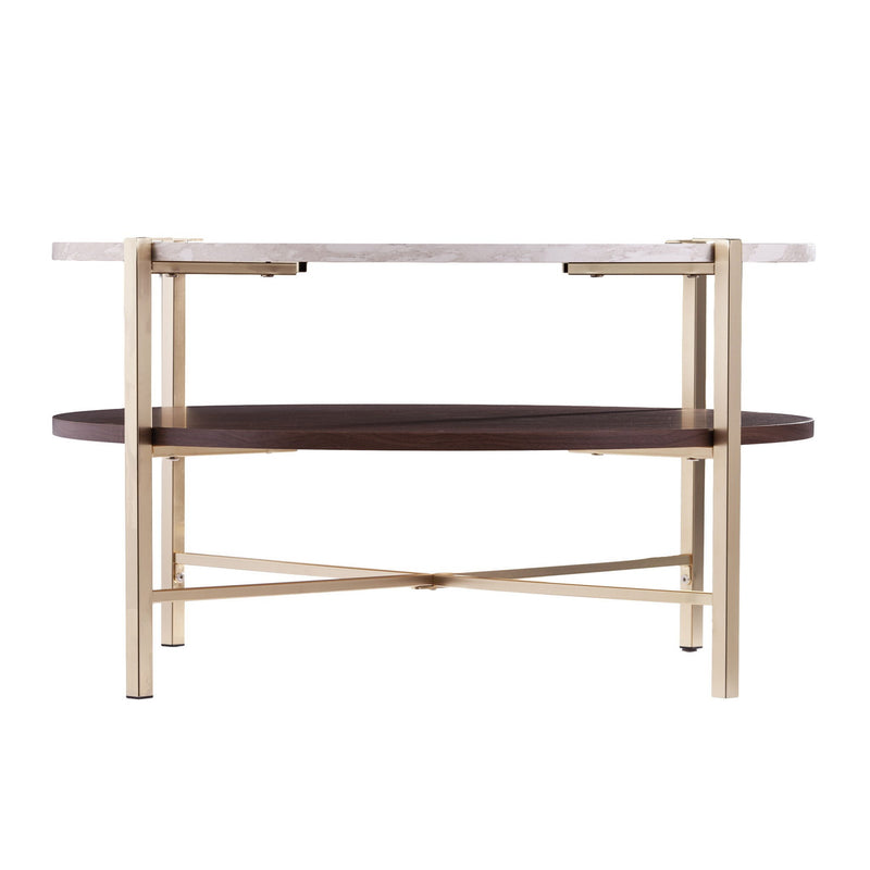 Solid Wood Manufactured Wood Metal Round Coffee Table - Brass